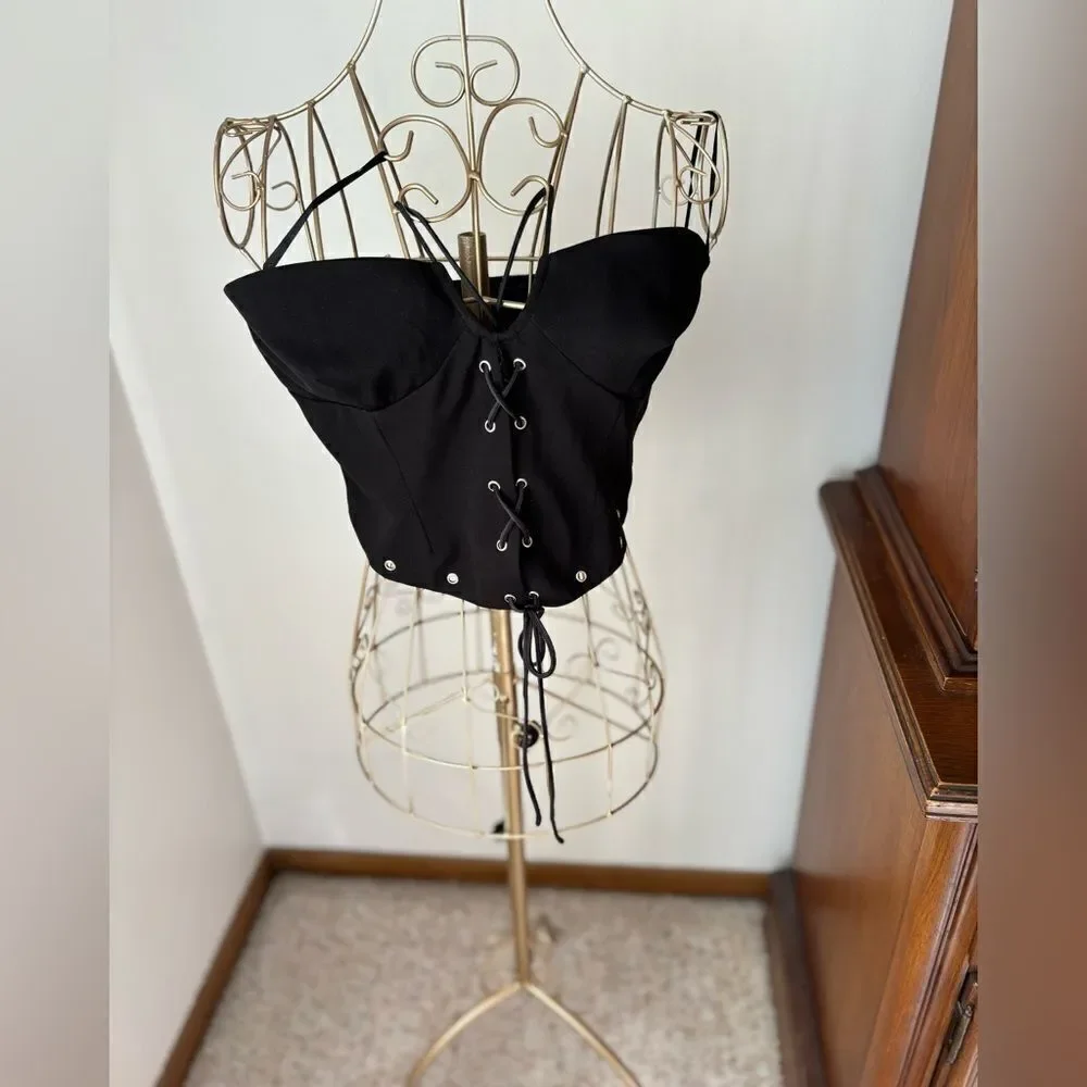 Princess Polly Lace Up Corset Crop Top Size 6 Black Grommet
